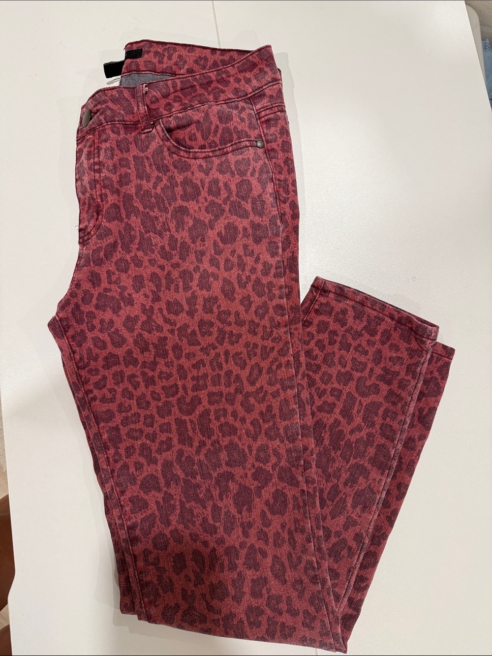 Forever 21 Dusty Pink and Burgundy and Black Leopard Print Denim Skinny Jeans